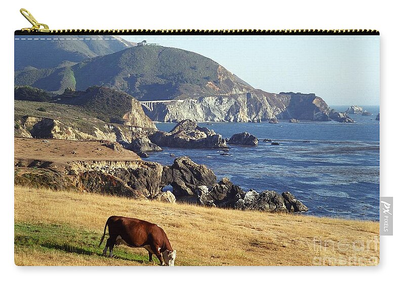 Cow Zip Pouch featuring the photograph Big Sur Cow by James B Toy