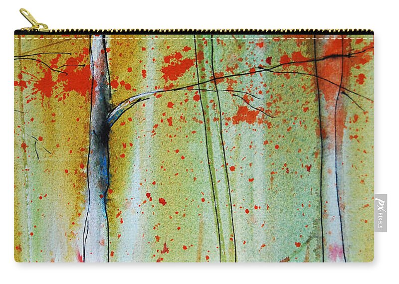 Birch Tree Zip Pouch featuring the painting Birch Tree Forest Closeup by Jani Freimann