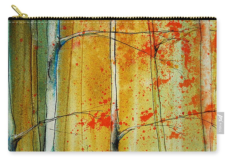 Birch Trees Zip Pouch featuring the painting Birch Tree Forest - left by Jani Freimann