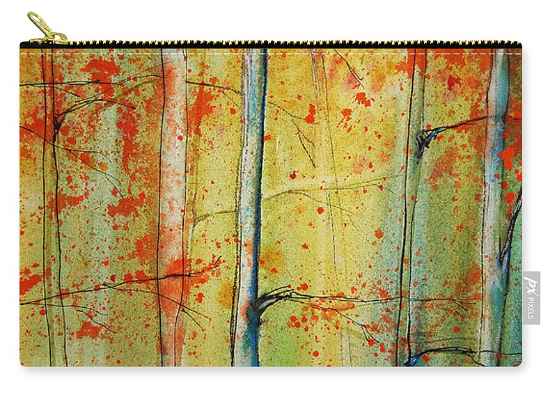 Birch Trees Zip Pouch featuring the painting Birch Tree Forest - right by Jani Freimann