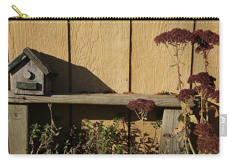 Bird House Carry-all Pouch featuring the photograph Bird House on Bench by Valerie Collins