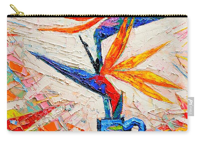 Bird Zip Pouch featuring the painting Bird Of Paradise Flowers by Ana Maria Edulescu