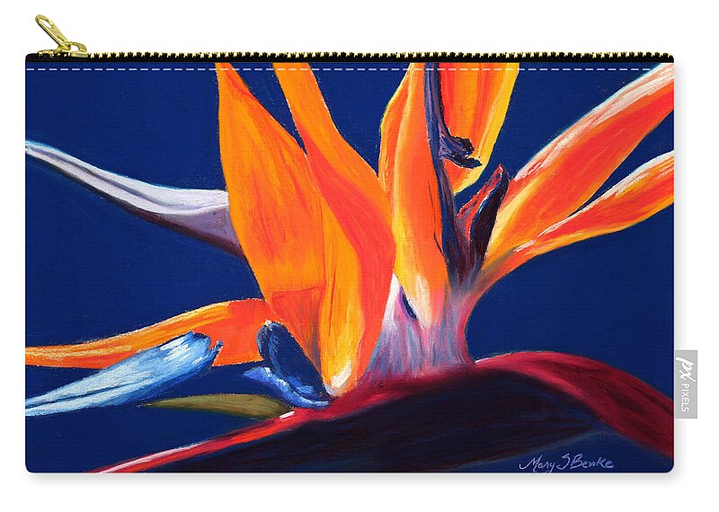 Bird Of Paradise Zip Pouch featuring the painting Bird of Paradise by Mary Benke