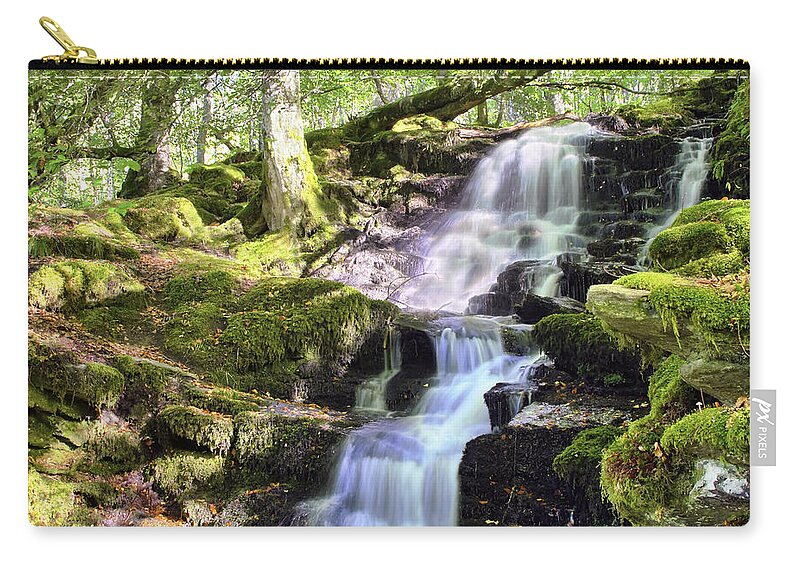 Waterfall Zip Pouch featuring the photograph Birks of Aberfeldy Cascading Waterfall - Scotland by Jason Politte