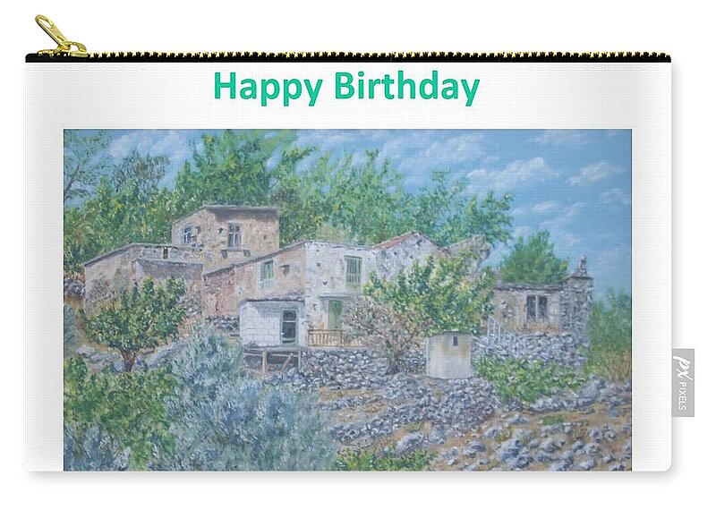 Happy Zip Pouch featuring the painting Birthday card of Ramni by David Capon