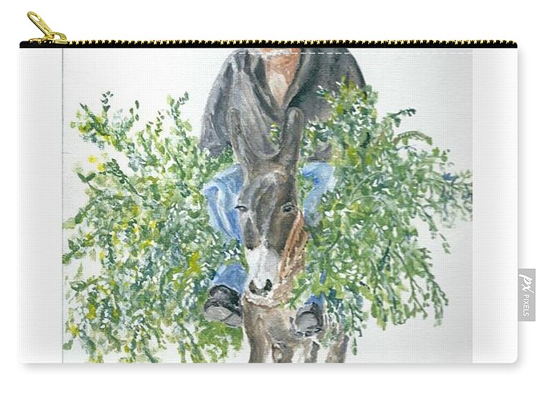 Crete Carry-all Pouch featuring the painting Birthday card with Cretan man and donkey by David Capon