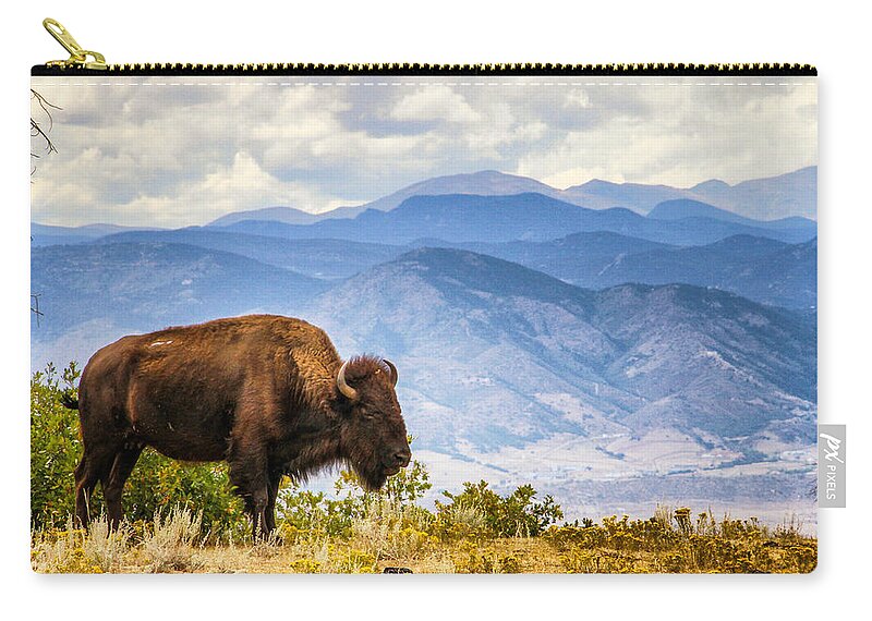 Colorado Zip Pouch featuring the photograph Bison Overlook by Juli Ellen