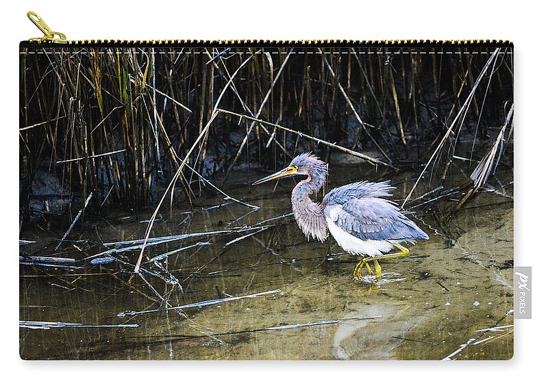 Beach Cottage Life Zip Pouch featuring the photograph Bittern at Dusk by Mary Hahn Ward