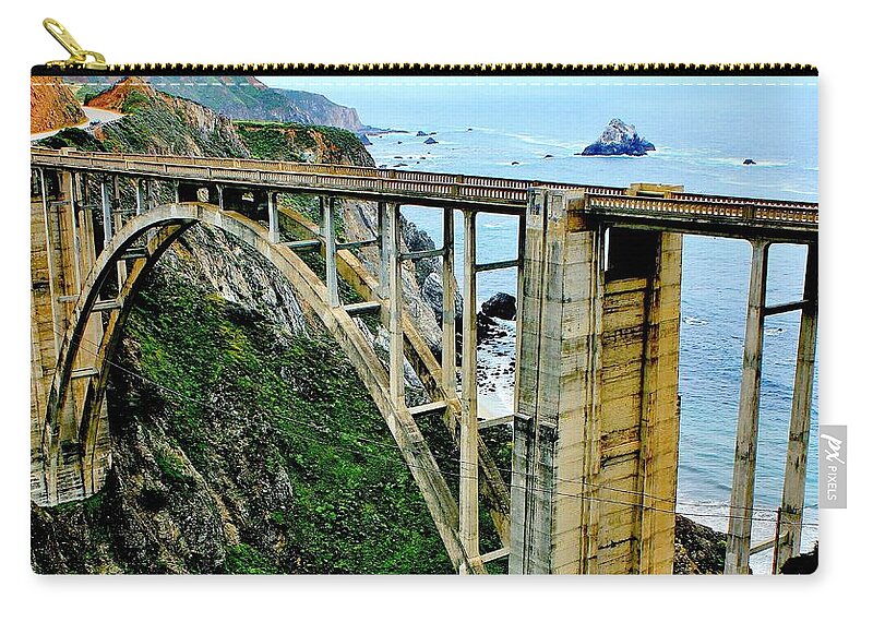 Rocky Zip Pouch featuring the photograph Bixby Creek Bridge Panorama by Benjamin Yeager