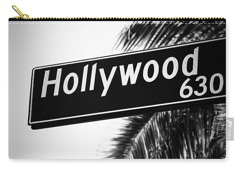America Zip Pouch featuring the photograph Black and White Hollywood Street Sign by Paul Velgos