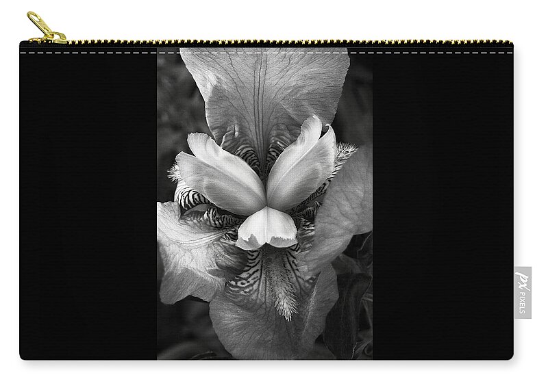 Iris Zip Pouch featuring the photograph Black And White Iris by Susan McMenamin