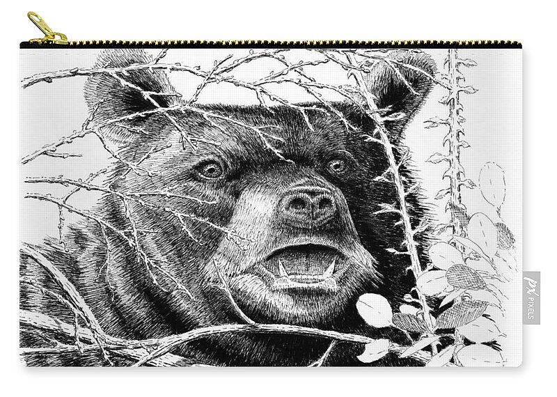 Bear Zip Pouch featuring the drawing Black Bear Boar by Timothy Livingston