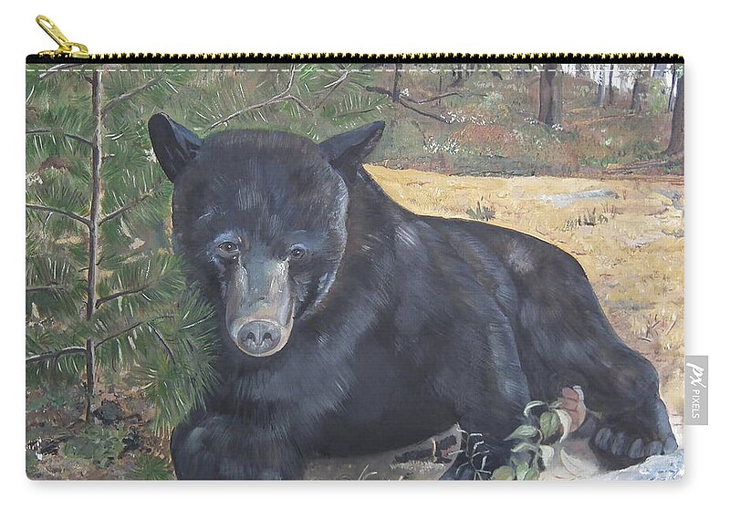 Black Bear Carry-all Pouch featuring the painting Black Bear - Wildlife Art -Scruffy by Jan Dappen