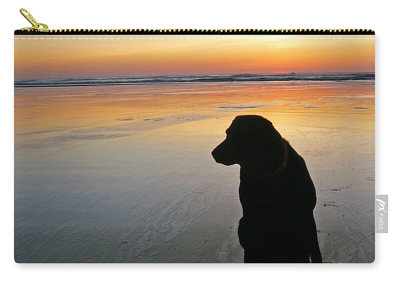 Labrador Zip Pouch featuring the photograph Black Dog Sundown by Pamela Patch