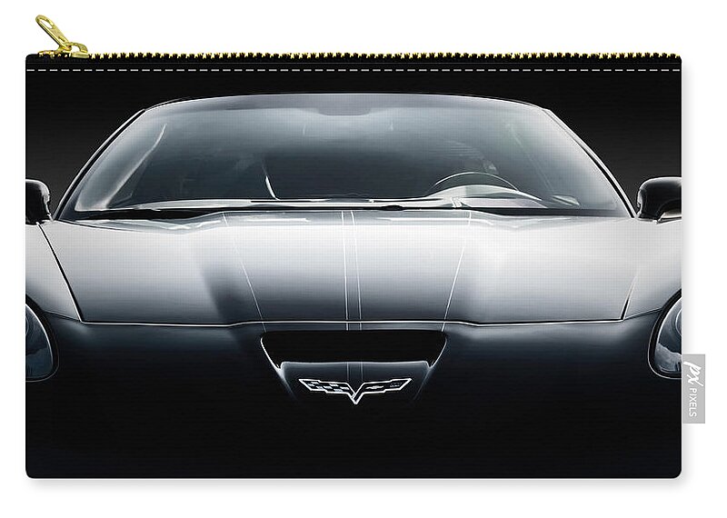 Black Zip Pouch featuring the digital art Black Grand Sport Corvette by Douglas Pittman