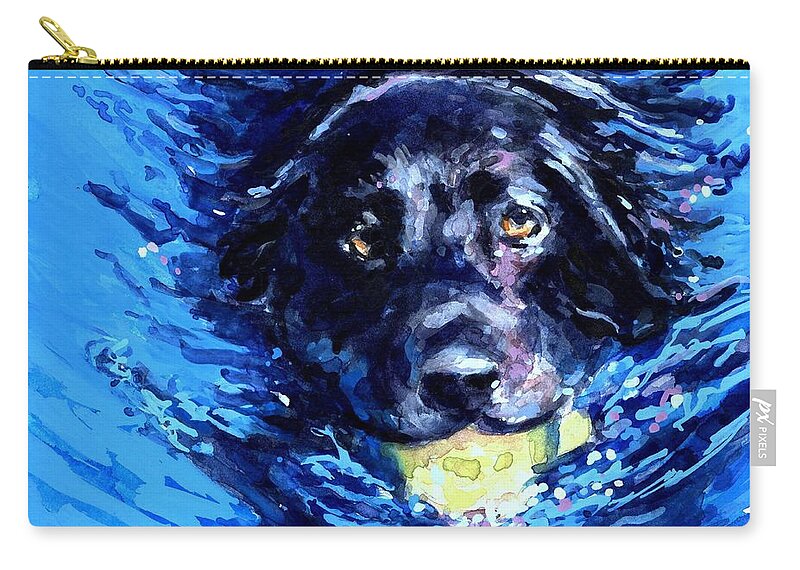 Black Lab Zip Pouch featuring the painting Black Lab Blue Wake by Molly Poole