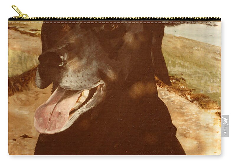 Labrador Zip Pouch featuring the painting Black Labrador in the shade of a tree by Mackenzie Moulton