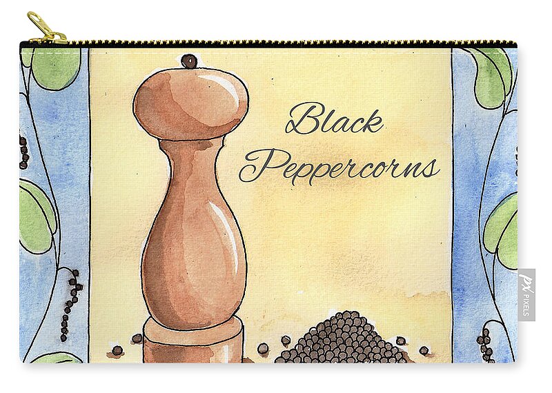 Pepper Zip Pouch featuring the painting Black Peppercorns Kitchen Art by Christy Beckwith
