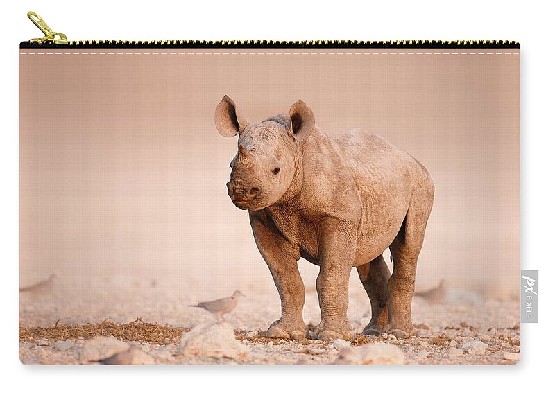 Wild Zip Pouch featuring the photograph Black Rhinoceros baby by Johan Swanepoel