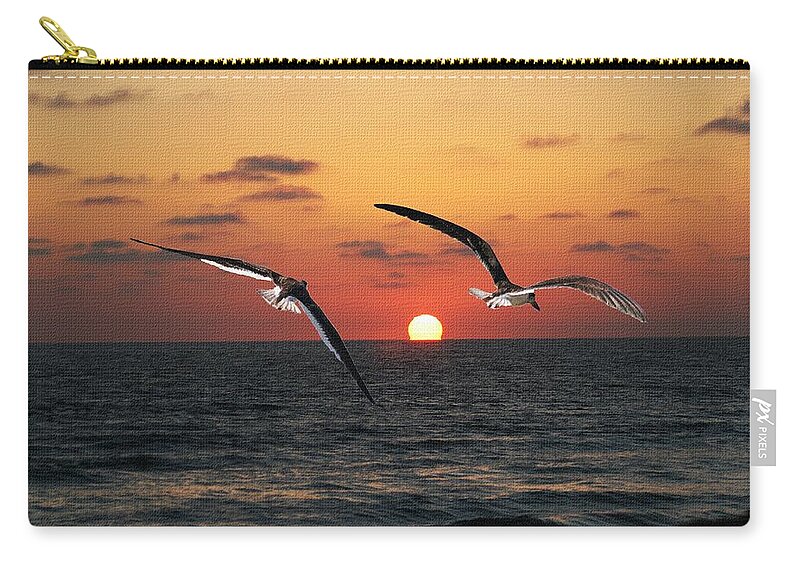 Black Skimmers Zip Pouch featuring the photograph Black Skimmers At Sunset by Tom Janca