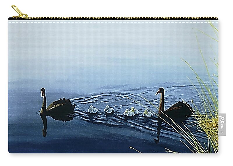 Black Swans Zip Pouch featuring the painting Black Swans by Hartmut Jager