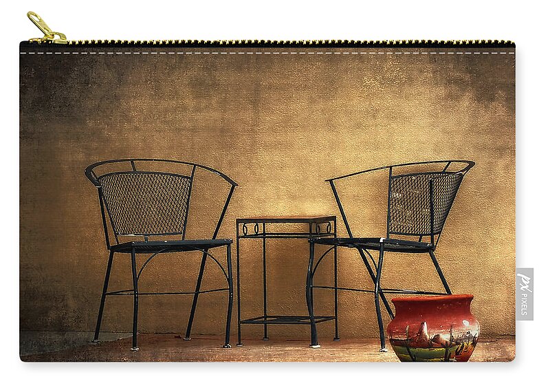 Chairs Zip Pouch featuring the photograph Black Table and Chairs by Lucinda Walter