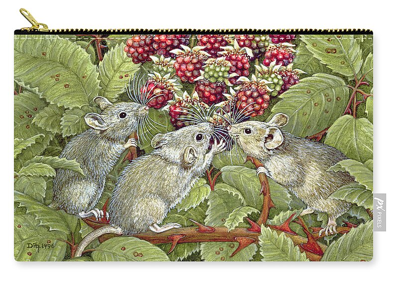 Field Mouse Zip Pouch featuring the painting Blackberrying by Ditz