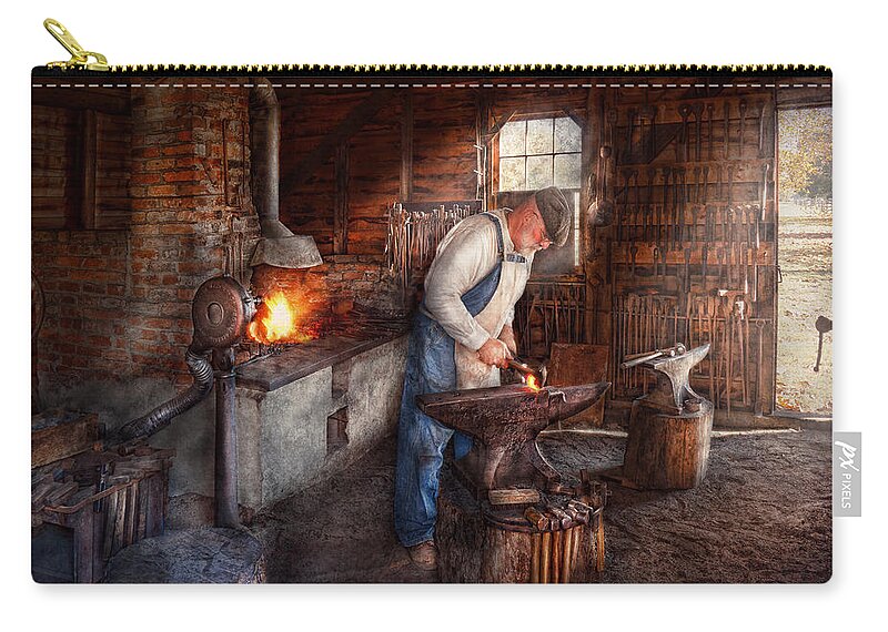 Blacksmith Zip Pouch featuring the photograph Blacksmith - The Smith by Mike Savad