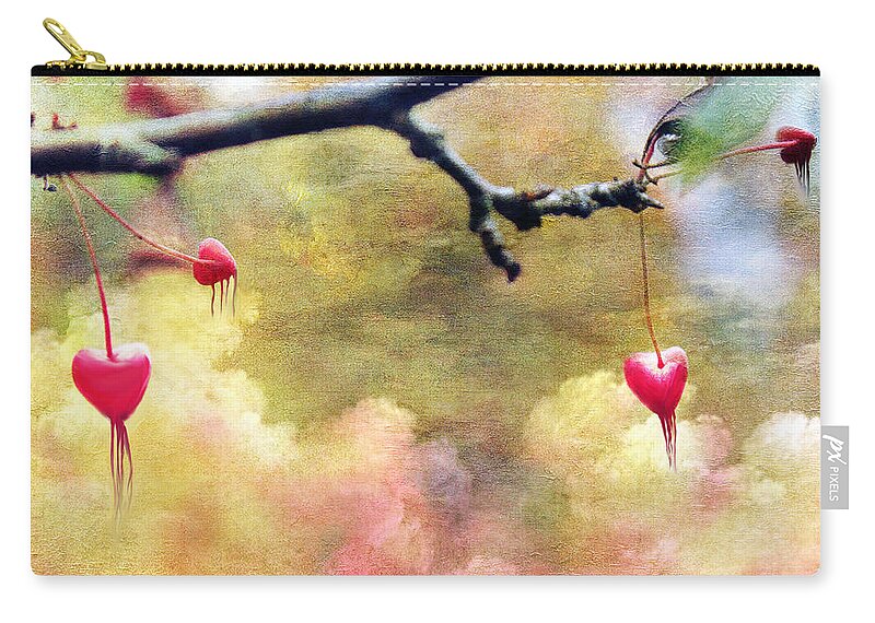 Bleeding Hearts Zip Pouch featuring the photograph Bleeding Hearts From Above by Linda Sannuti