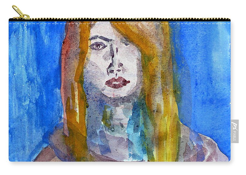 Blond Zip Pouch featuring the painting Blond Woman Watercolor Sketch by Anna Ruzsan