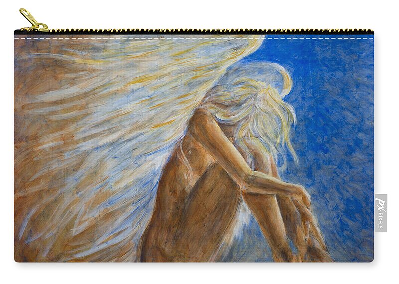 Angel Zip Pouch featuring the painting Blu Angel by Nik Helbig