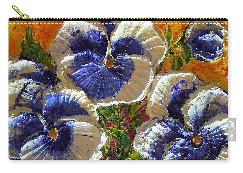 Flower Zip Pouch featuring the painting Blue and White Pansies by Paris Wyatt Llanso