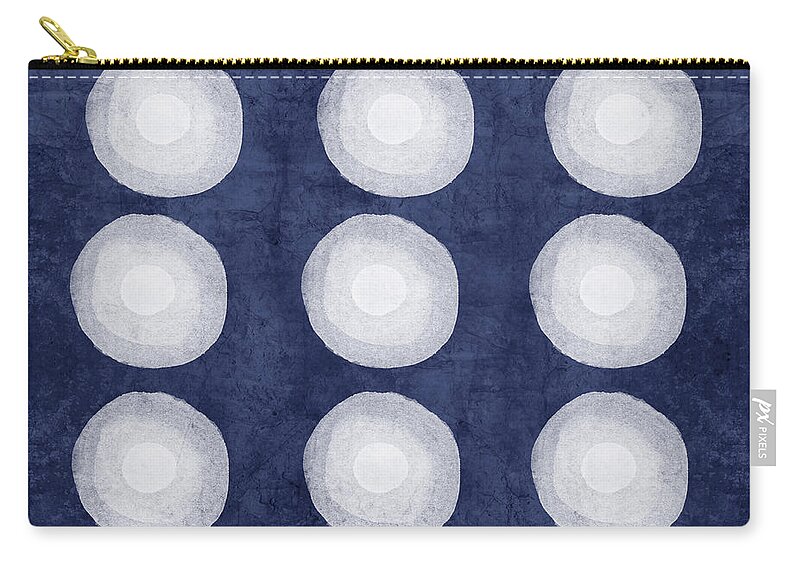 Blue Zip Pouch featuring the painting Blue and White Shibori Balls by Linda Woods