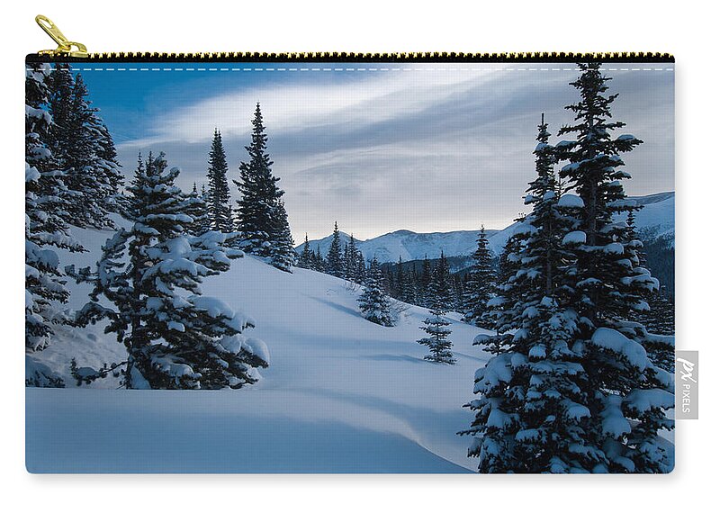 Colorado Zip Pouch featuring the photograph Blue and White Winter by Cascade Colors