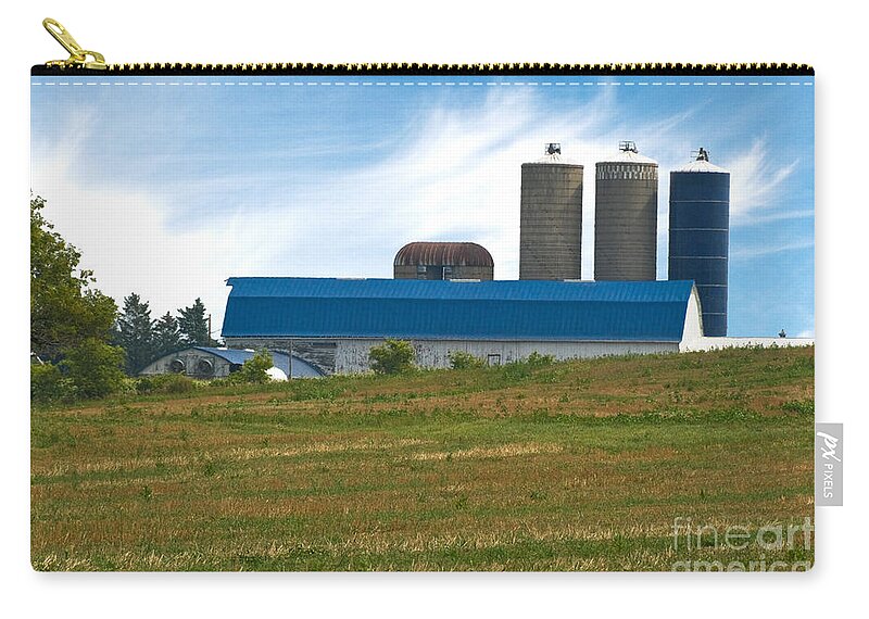 Agriculture Zip Pouch featuring the photograph Blue Barn And Silos by Richard and Ellen Thane