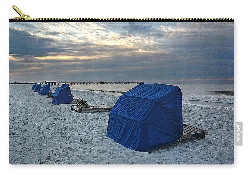 Alabama Zip Pouch featuring the digital art Blue Beach Chairs by Michael Thomas