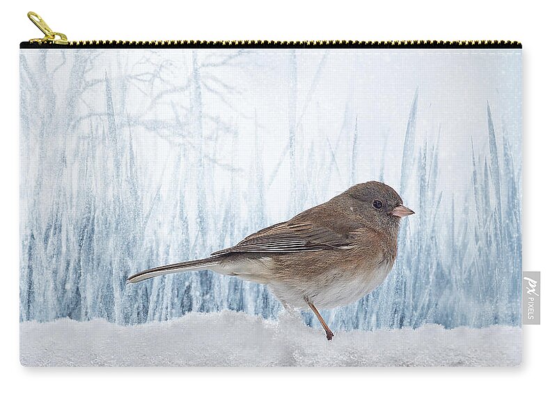 Female Bird Zip Pouch featuring the photograph Blue Christmas Junco by Bill and Linda Tiepelman