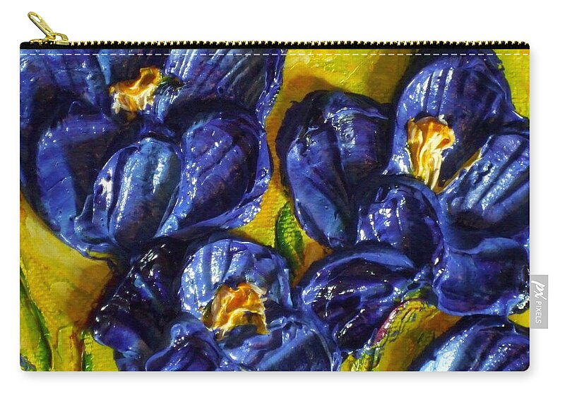 Blue Zip Pouch featuring the painting Blue Crocuses by Paris Wyatt Llanso