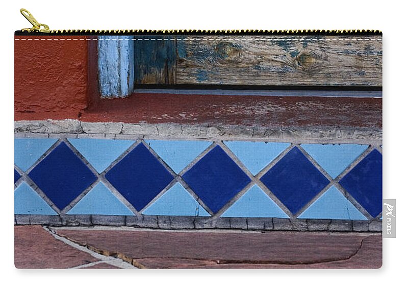 Blue Zip Pouch featuring the photograph Blue Door Colorful Steps Santa Fe by Carol Leigh