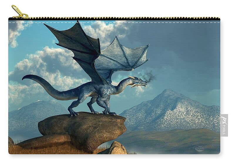Blue Dragon Carry-all Pouch featuring the digital art Blue Dragon by Daniel Eskridge