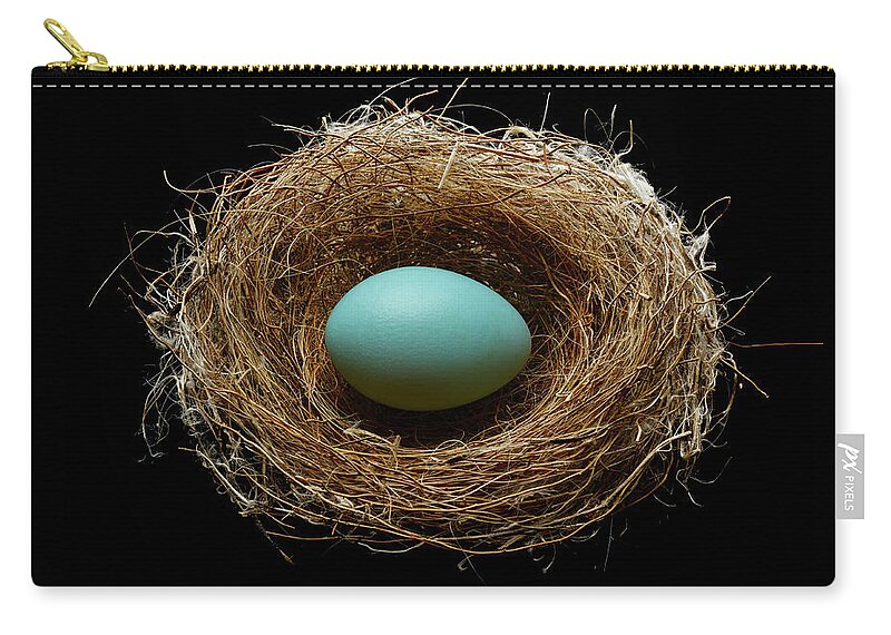 Security Zip Pouch featuring the photograph Blue Egg In A Nest by Don Farrall