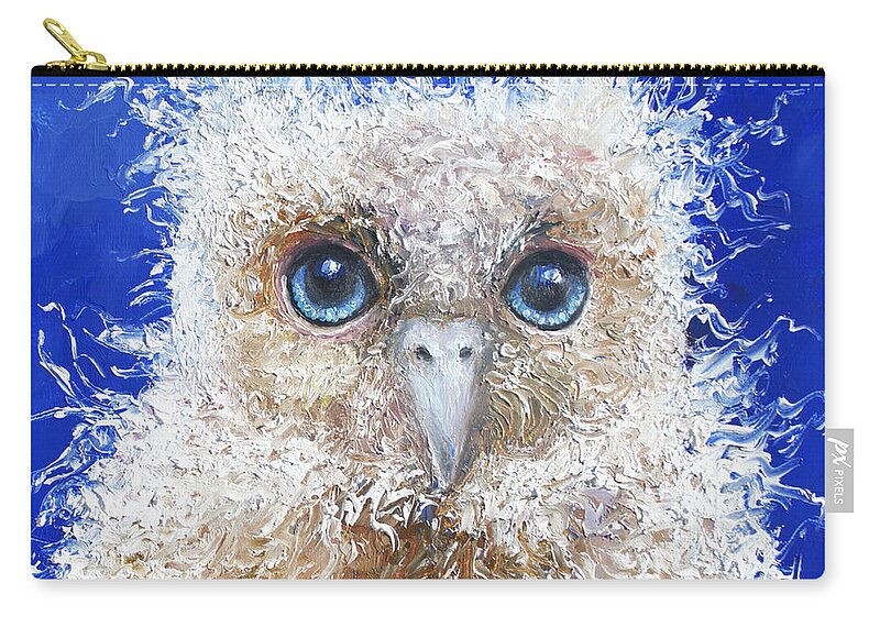Owl Zip Pouch featuring the painting Blue eyed owl painting by Jan Matson