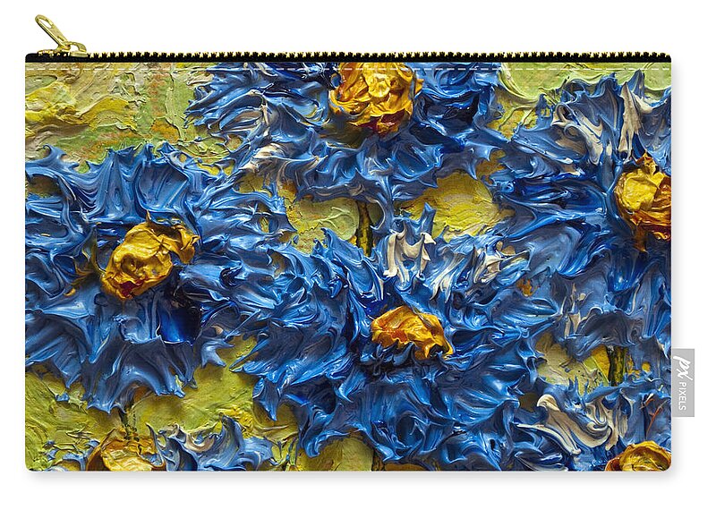 Blue Zip Pouch featuring the painting Paris' Blue Asters by Paris Wyatt Llanso