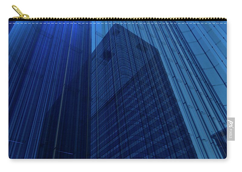Outdoors Zip Pouch featuring the digital art Blue Glass Building by Mmdi