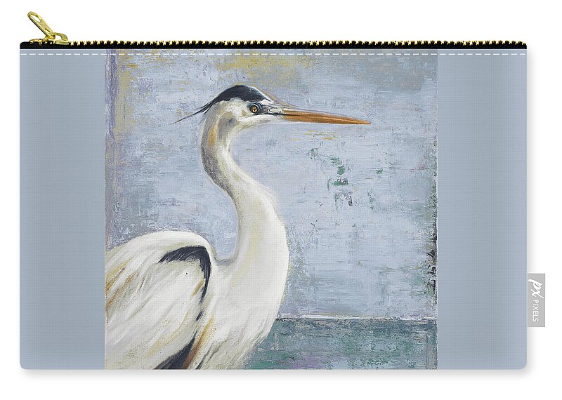 Blue Zip Pouch featuring the painting Blue Heron On Blue I by Patricia Pinto