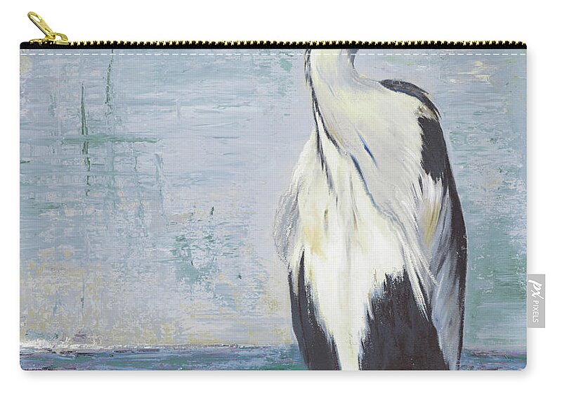 Blue Zip Pouch featuring the painting Blue Heron On Blue II by Patricia Pinto