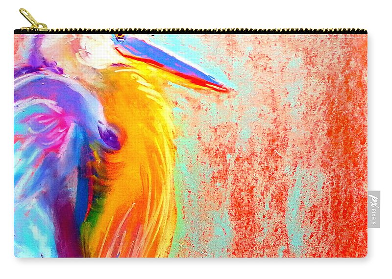 Gbh Zip Pouch featuring the painting Funky Blue Heron Bird by Sue Jacobi