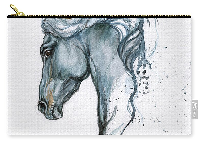 Horse Zip Pouch featuring the painting Blue Horse 2014 06 16 by Ang El