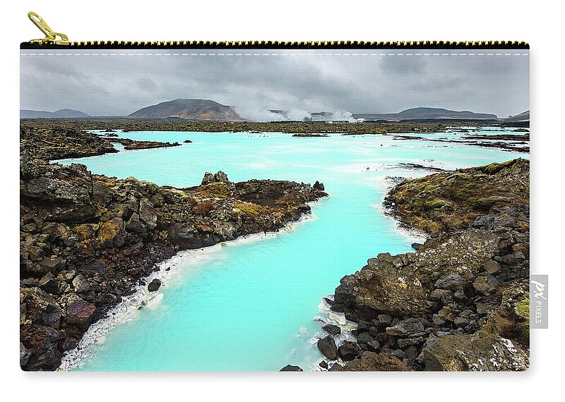 Water's Edge Zip Pouch featuring the photograph Blue Lagoon, Iceland, Europe by Chrishepburn