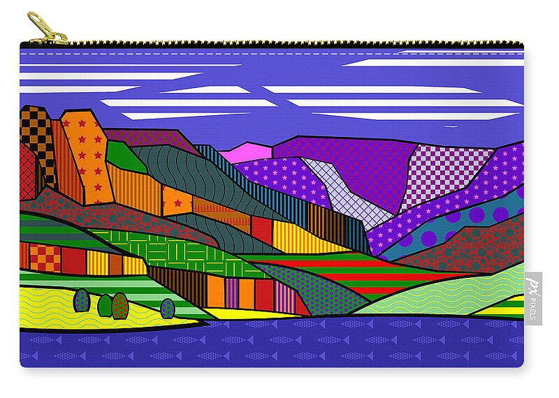 Colorado Zip Pouch featuring the digital art Blue Mesa Lake by Randall J Henrie